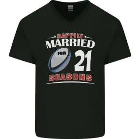 21 Year Wedding Anniversary 21st Rugby Mens V-Neck Cotton T-Shirt