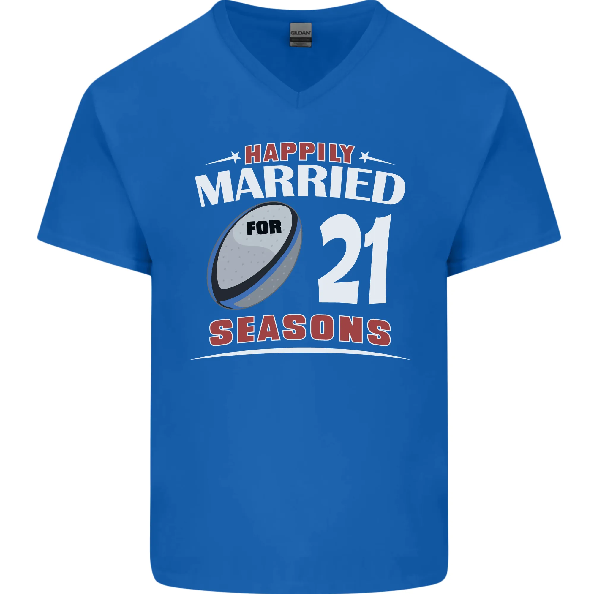 21 Year Wedding Anniversary 21st Rugby Mens V-Neck Cotton T-Shirt