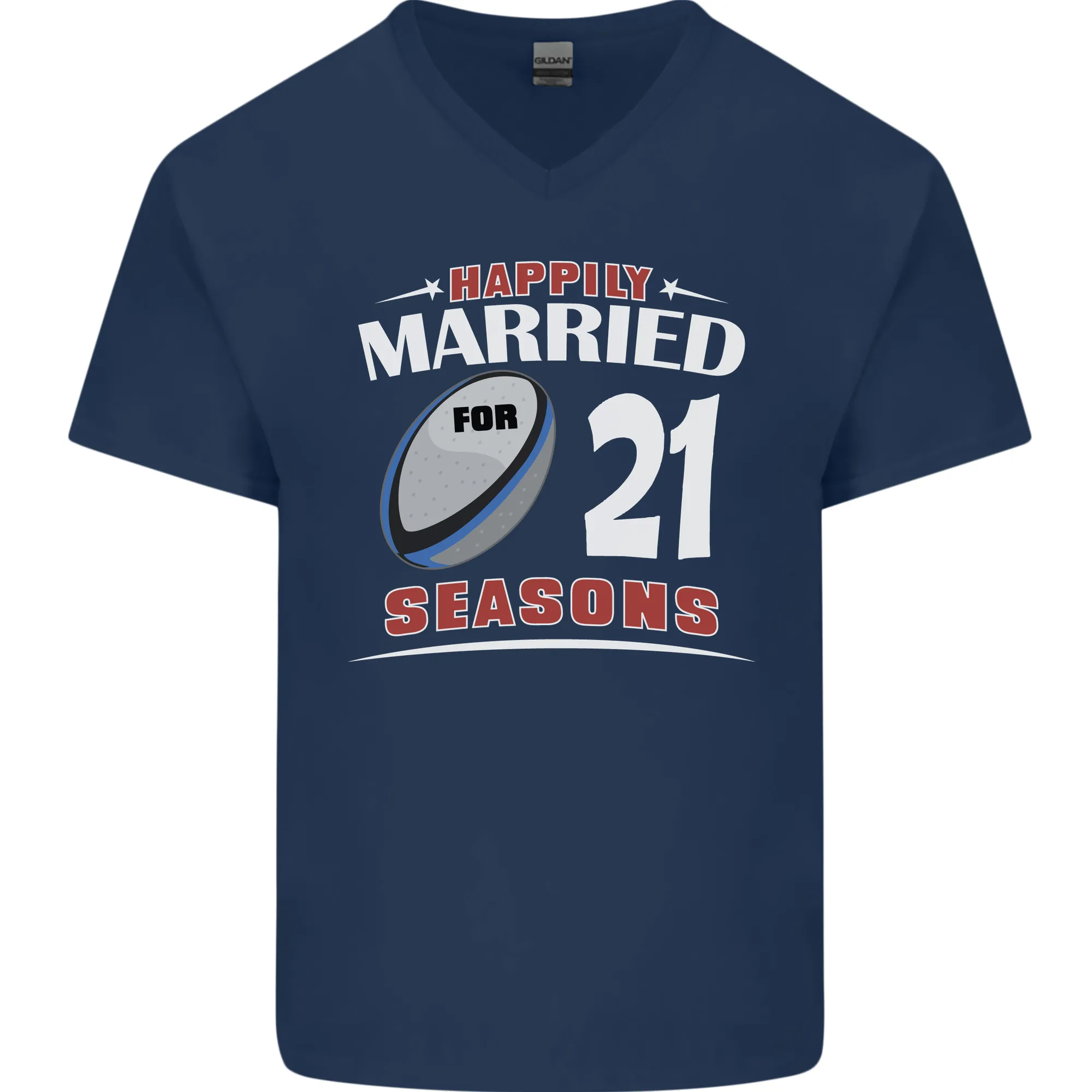 21 Year Wedding Anniversary 21st Rugby Mens V-Neck Cotton T-Shirt