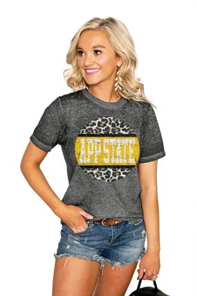 APPALACHIAN STATE MOUNTAINEERS "SCOOP & SCORE" ACID WASH BOYFRIEND SHORT SLEEVE TEE