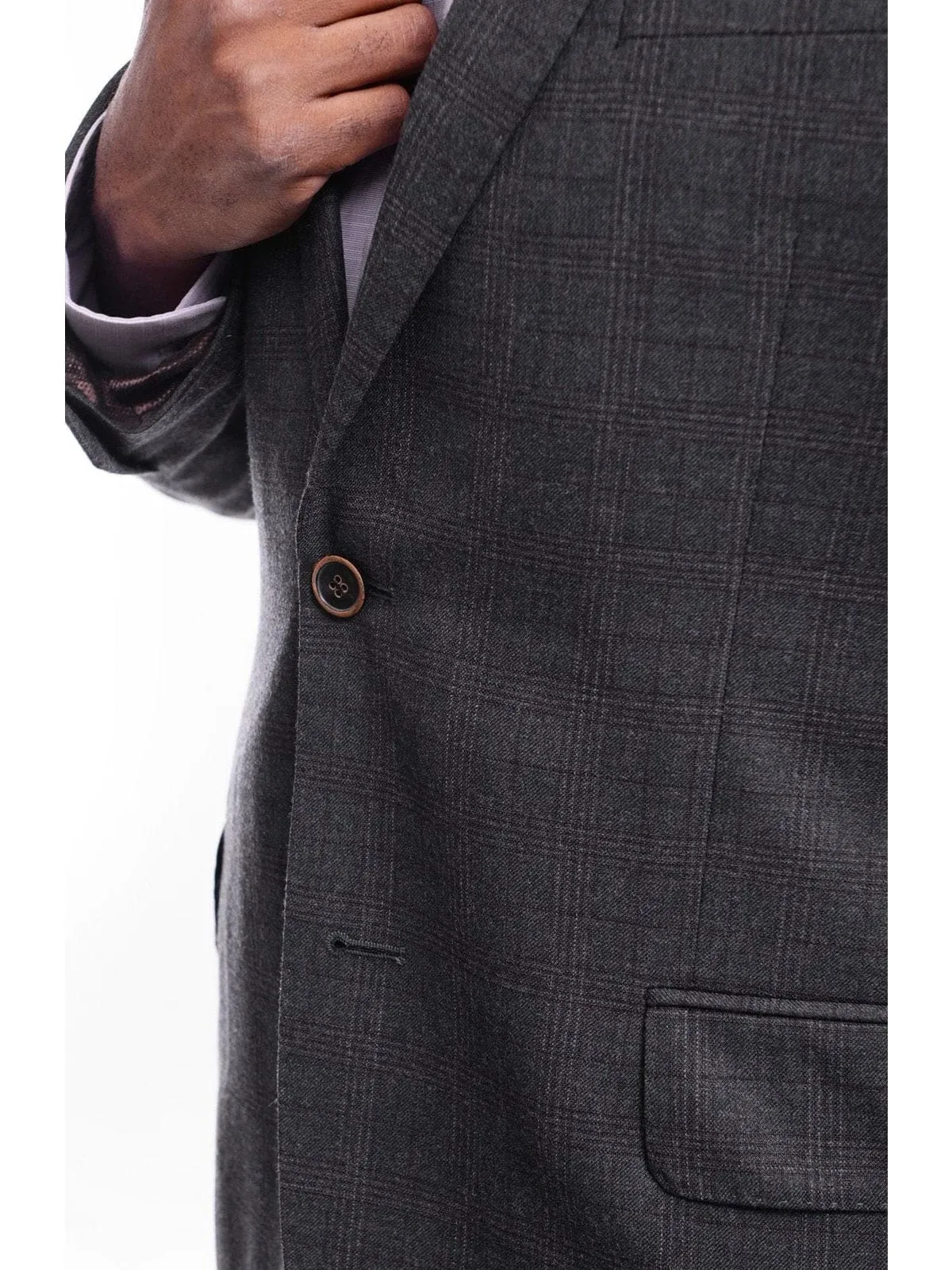 Arthur Black Classic Fit Gray With Brown Plaid Two Button Wool Blazer Sportcoat