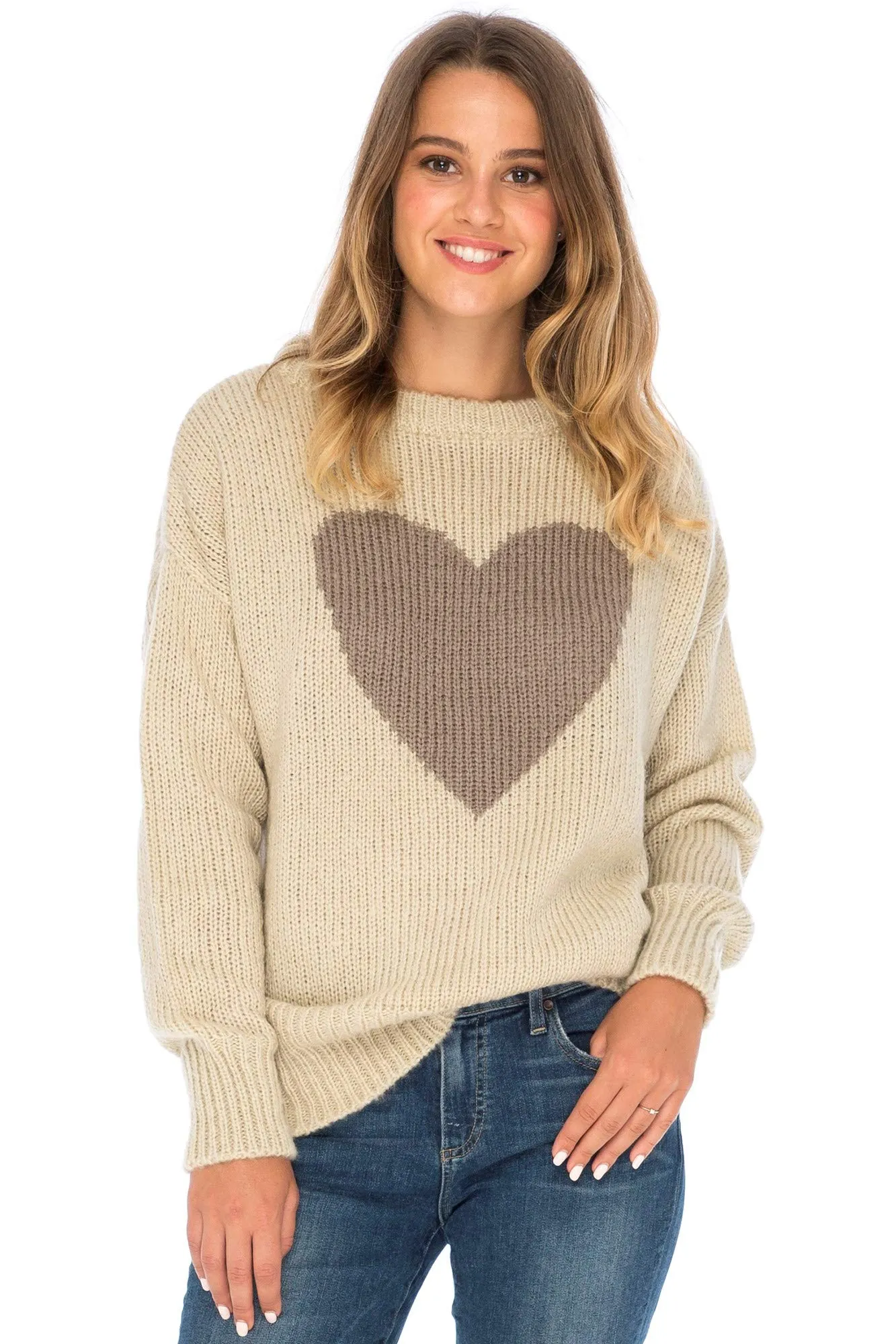 Back From Bali Womens Heart Sweater Soft Knit Pullover Crewneck Long Sleeve