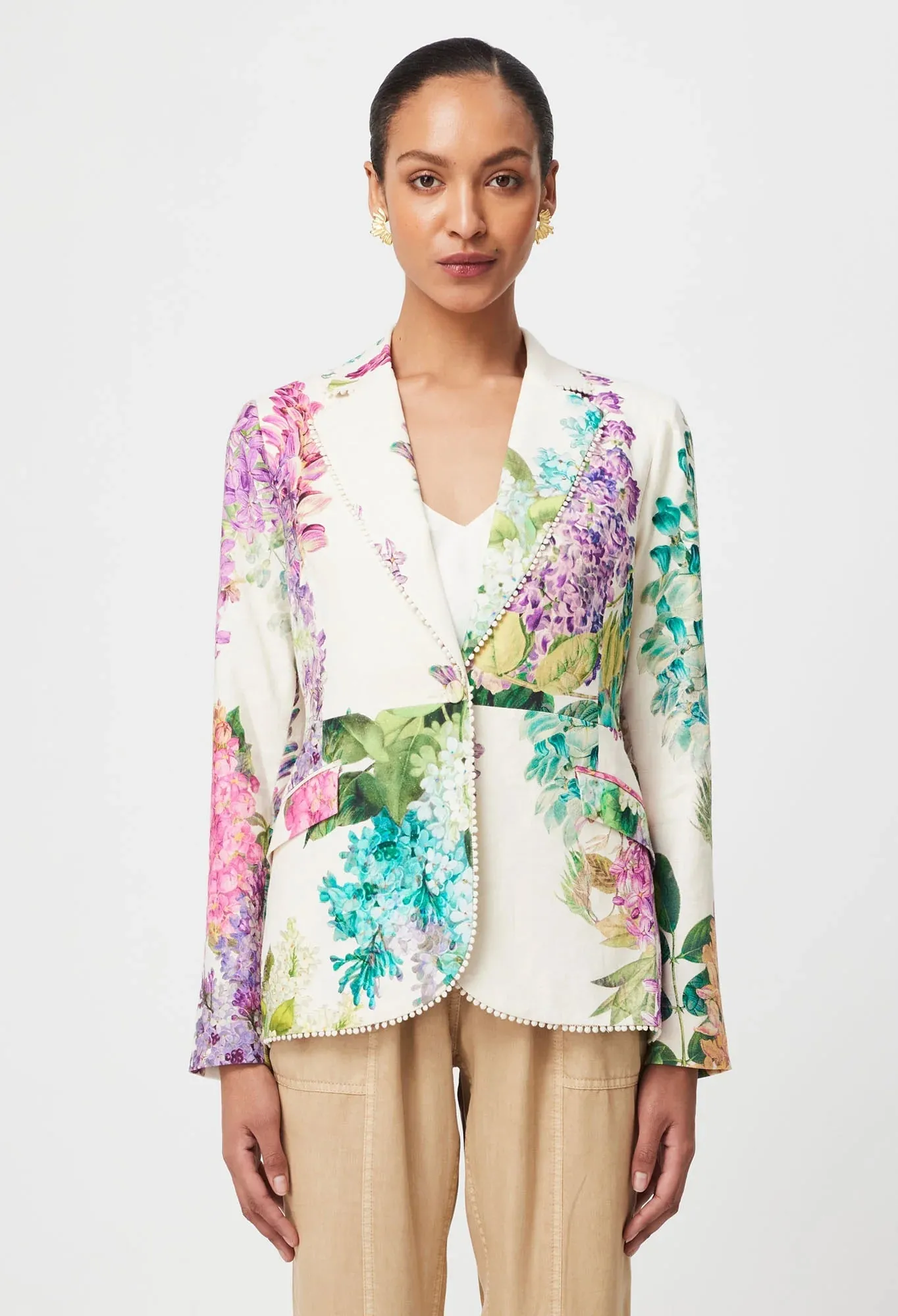 Bahia Floral Printed Linen Viscose Blazer