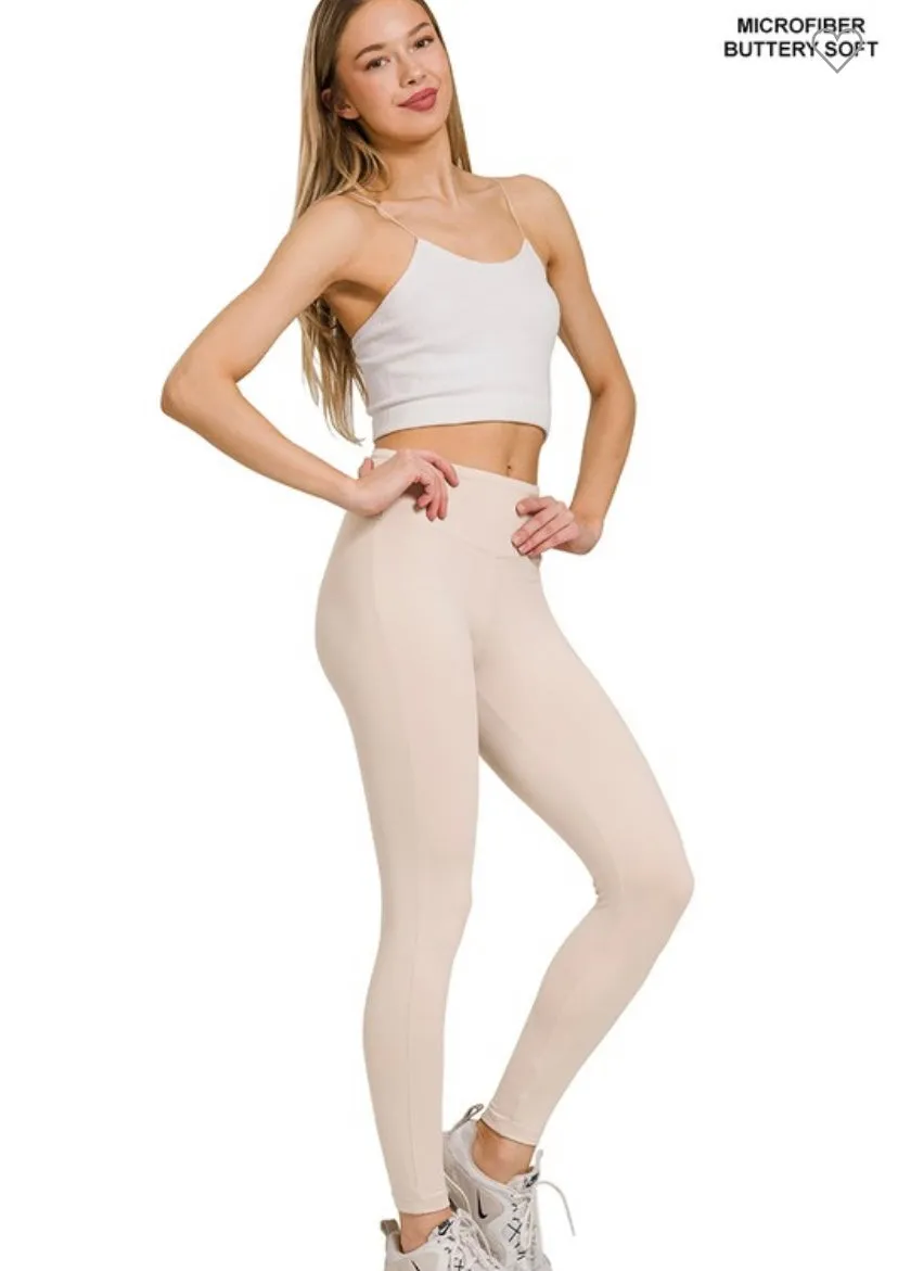 Black Microfiber Soft Waistband Full Length Leggings