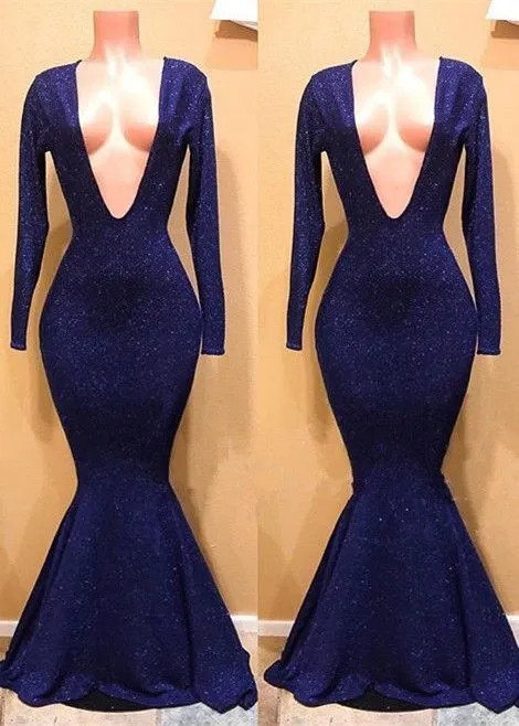 Chic V-neck Long Sleevess Mermaid Sequins Prom Dresses