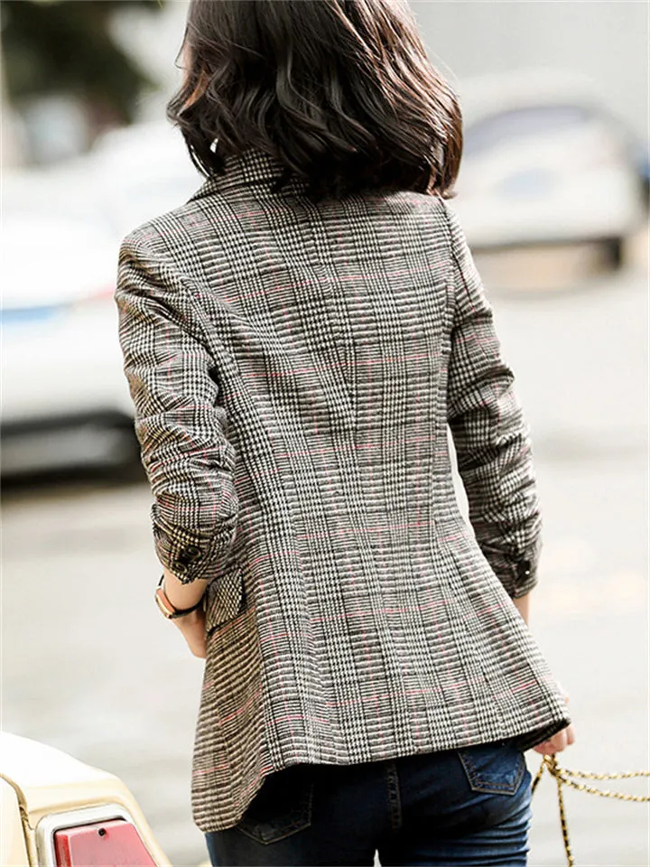 Chic Vintage Plaid One Button Suit Jacket for Lady