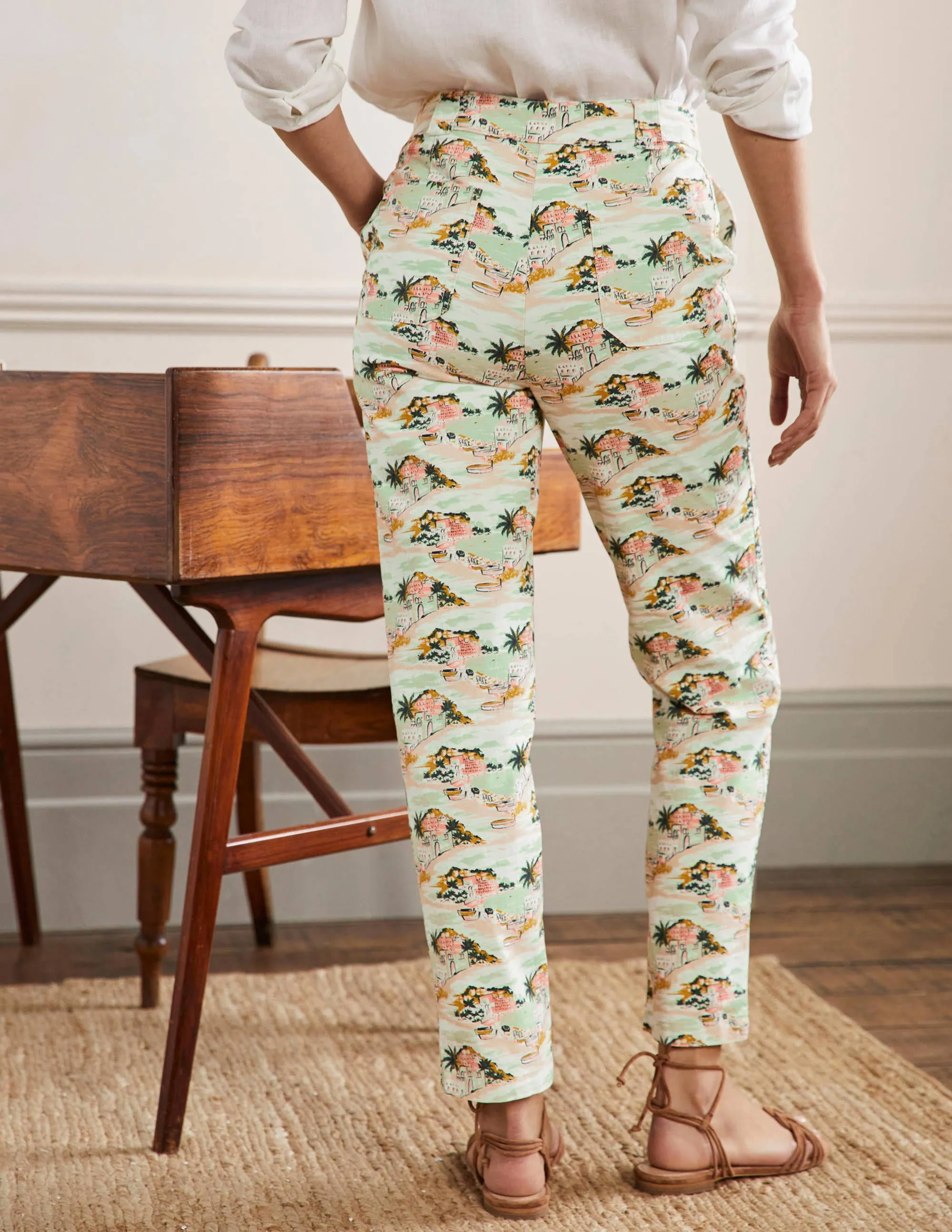 Classic Chino Trousers-Ivory/Green Paradise Bay