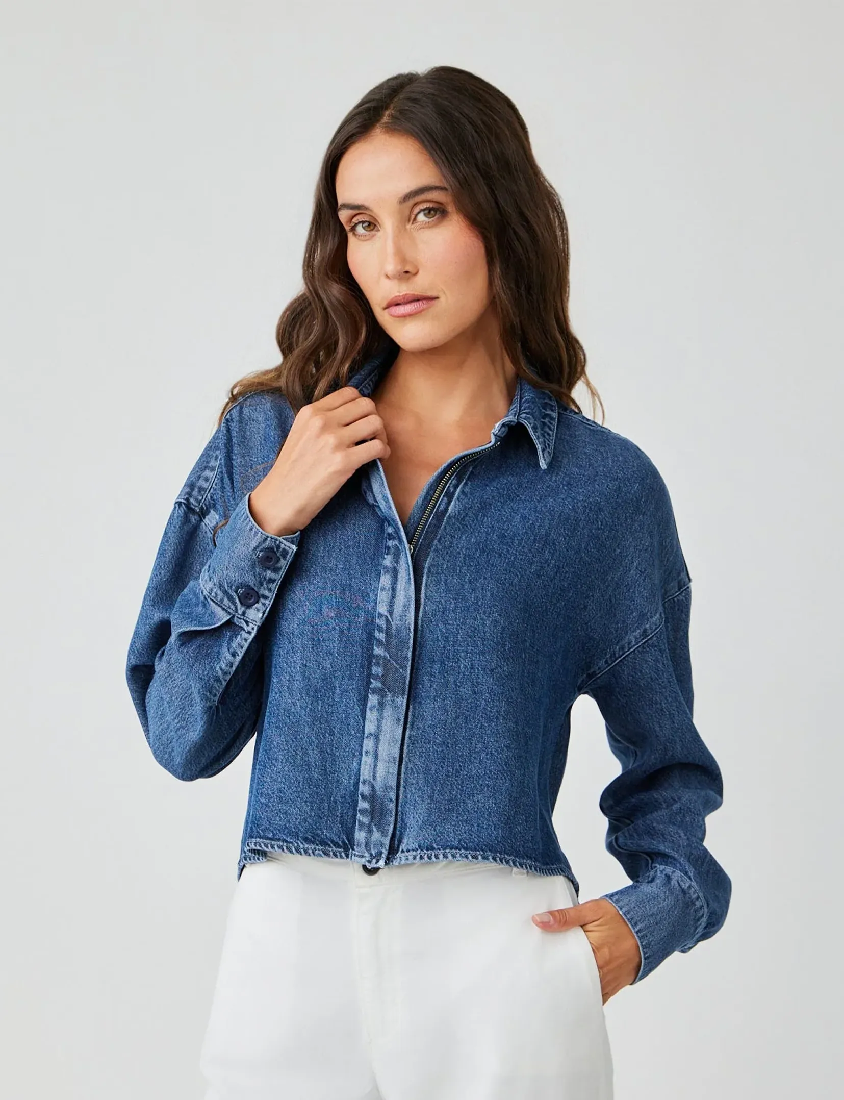 Cropped Shacket, Horizon Wash