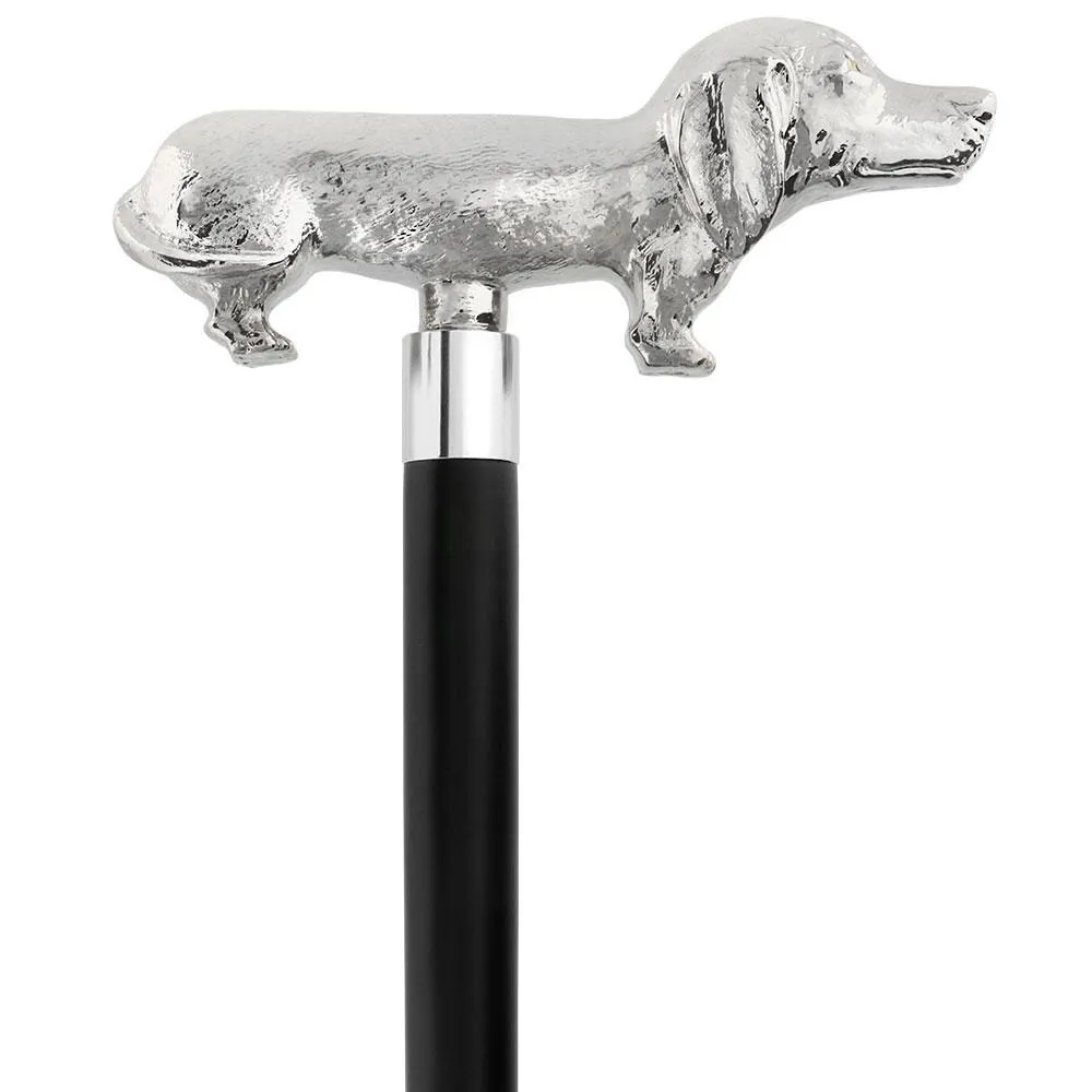 Dachshund Nickel Plated Handle Cane w/ Custom Shaft & Collar