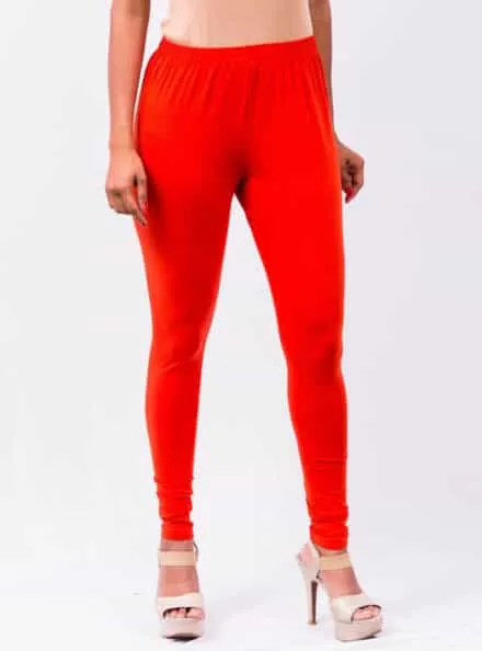 Dark Orange Plain Churidar  Lycra Leggings