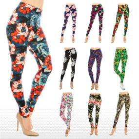 Floral Patterned Ultra Soft Leggings (Regular/Plus Size)