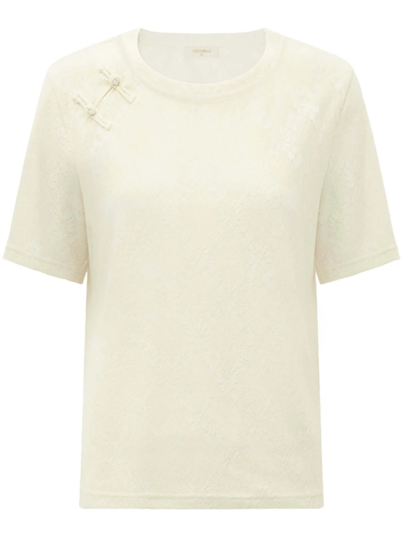 Floral Shoulder Knot Knitted Ivory Tee