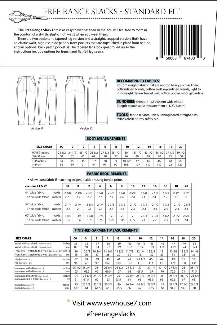 Free Range Slacks Pattern (Sizes 00-20)