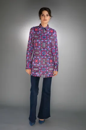 Geometric Long Shirt Electric Purple/Scarlet Red For Women