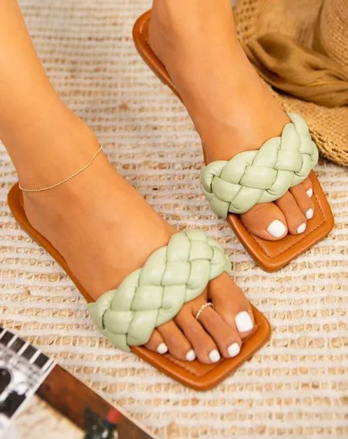 Green Braided Strap Sandals