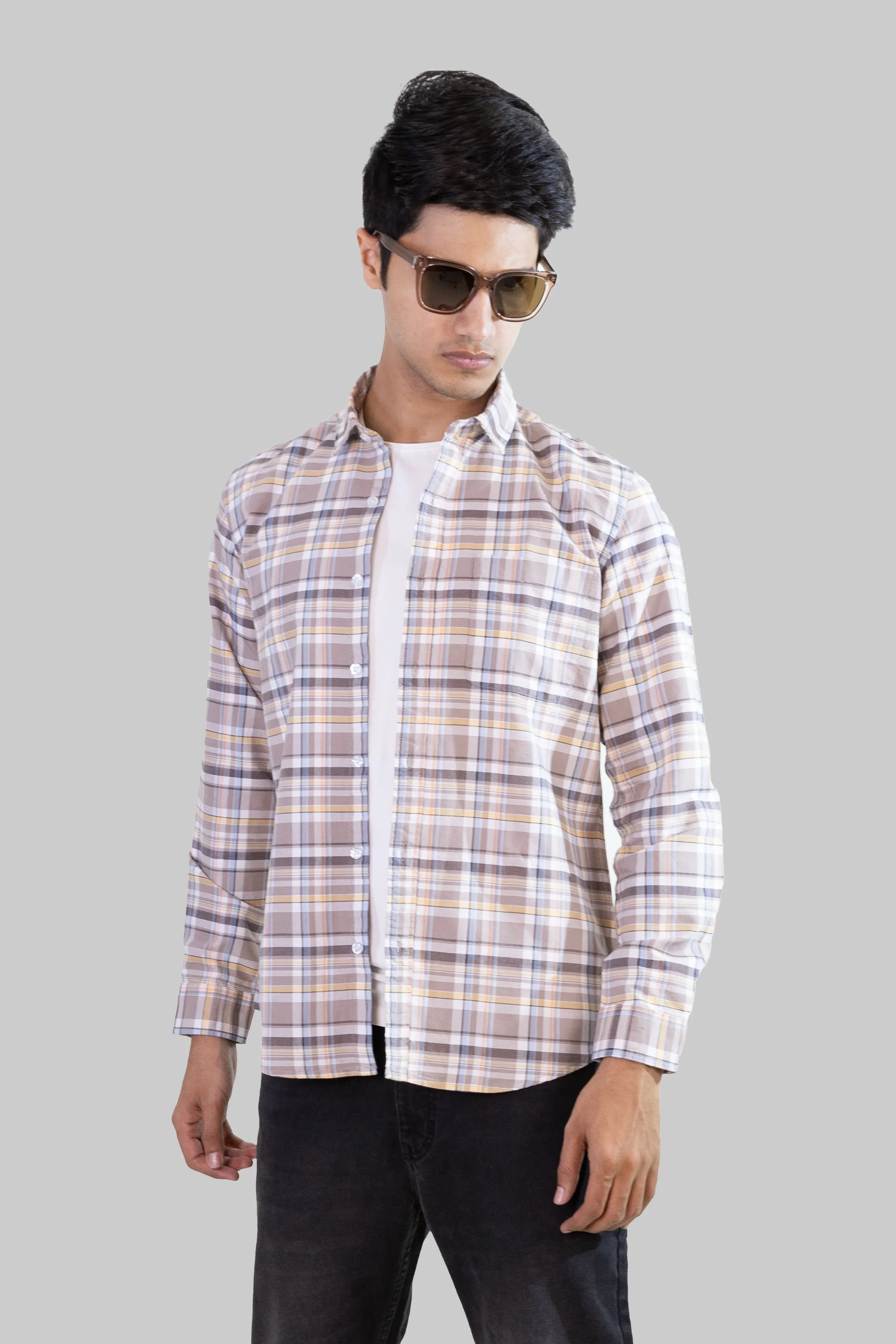 Gridline Checkered Shirt - Cream