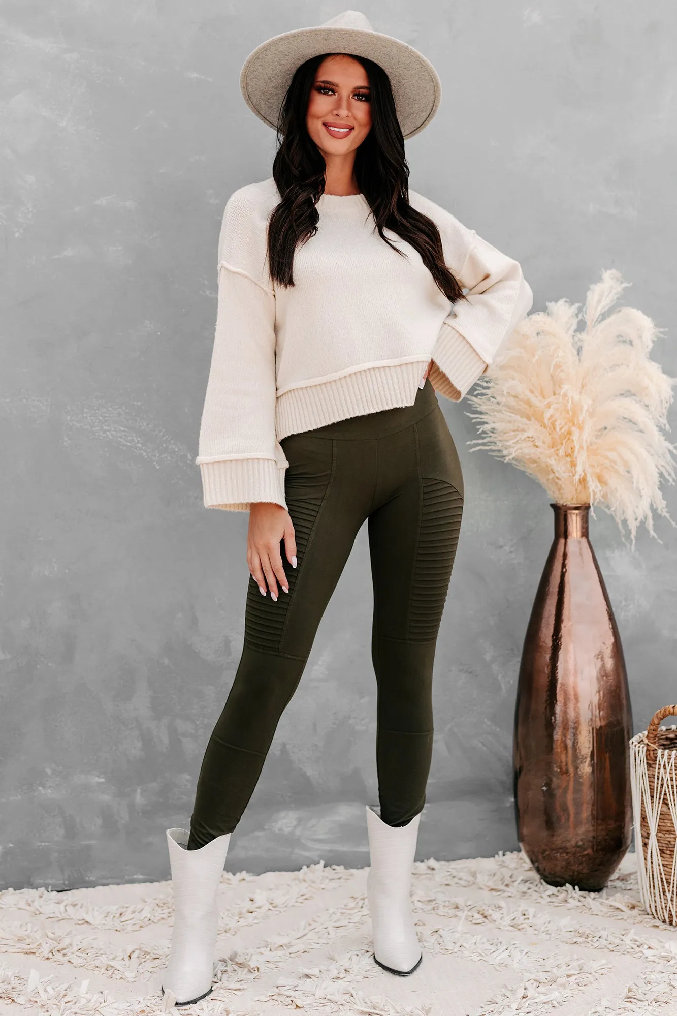 I Walk Alone Buttery Soft Moto Leggings (Olive)