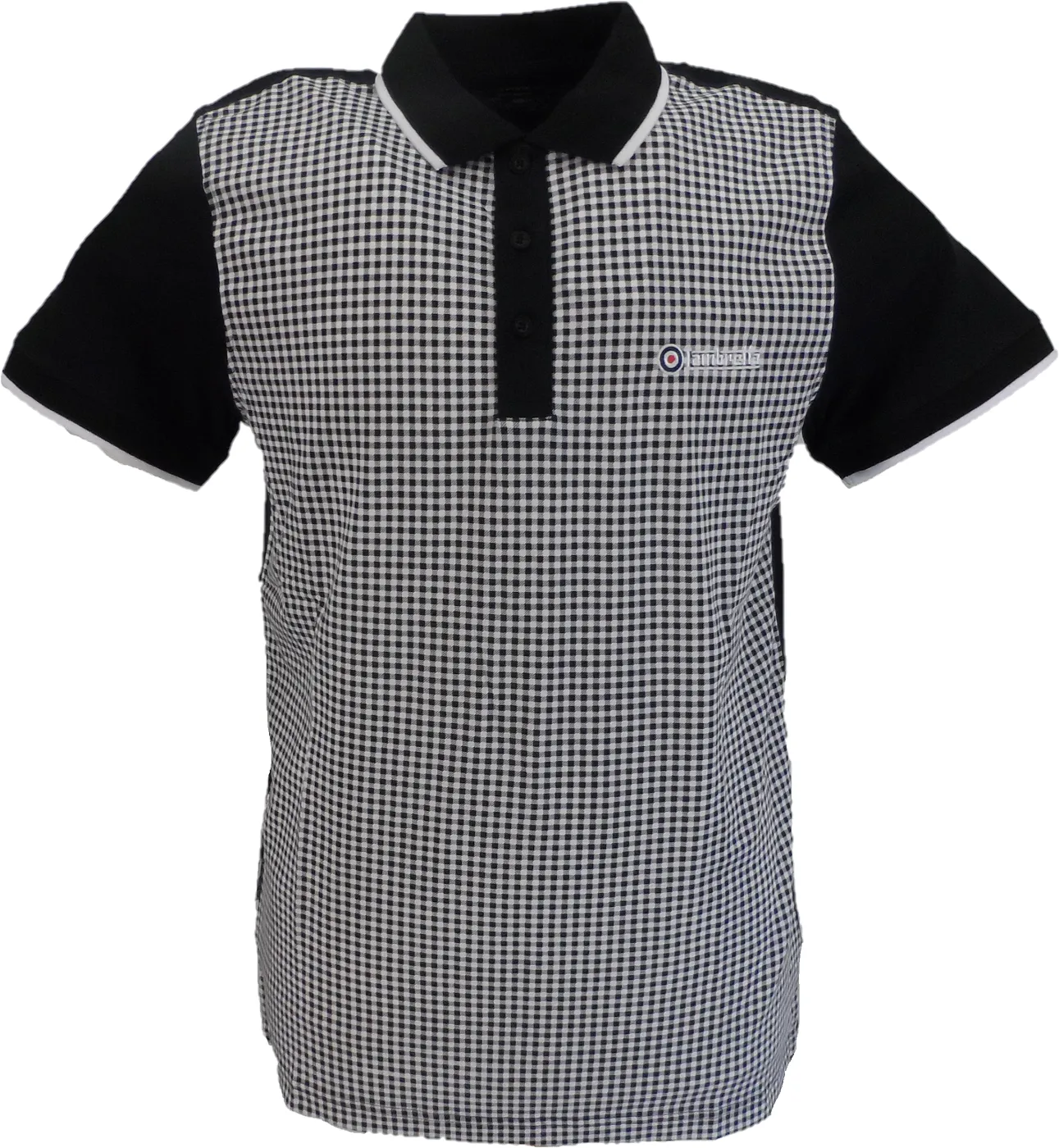 Lambretta Black & White Retro Gingham Tipped Polo Shirts