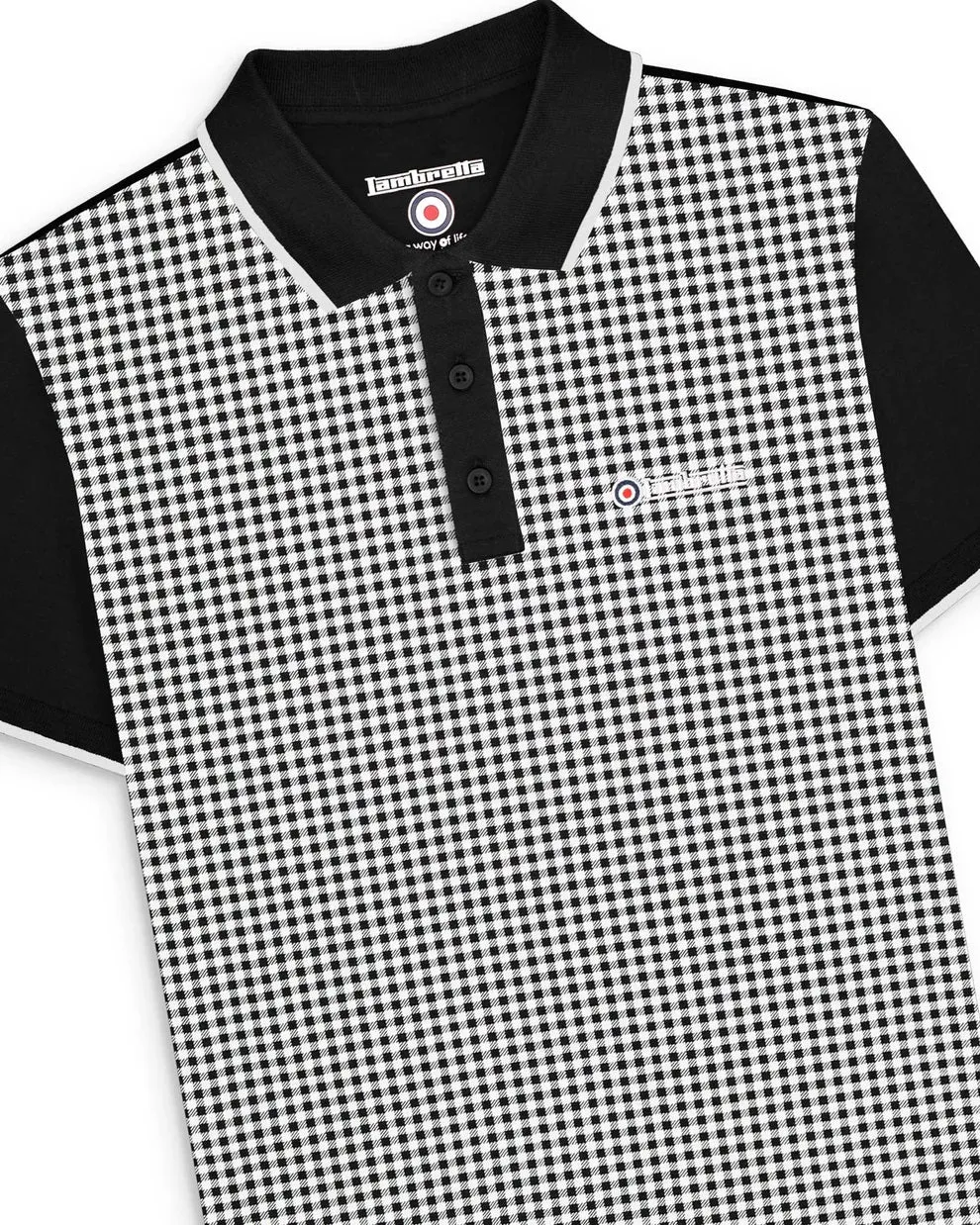 Lambretta Black & White Retro Gingham Tipped Polo Shirts