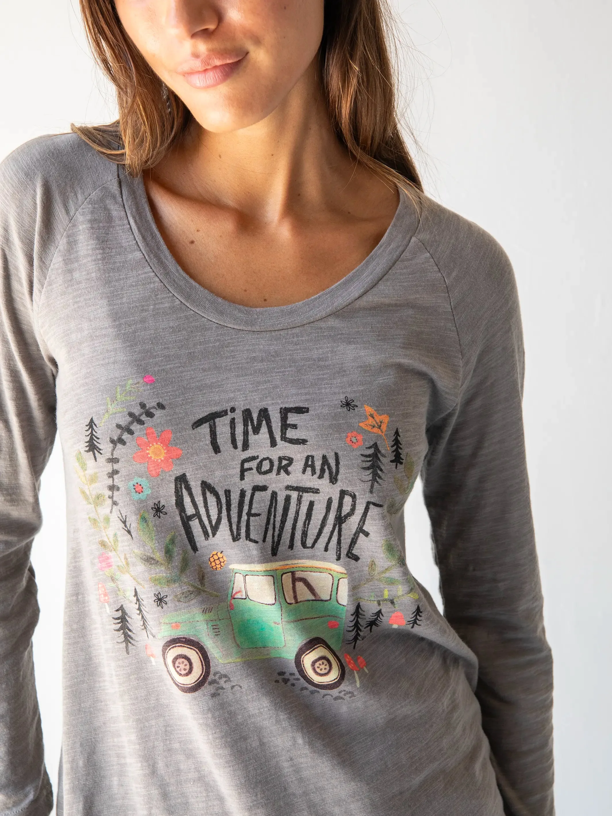 Long Sleeve Boho Cotton Tee Shirt - Time For An Adventure