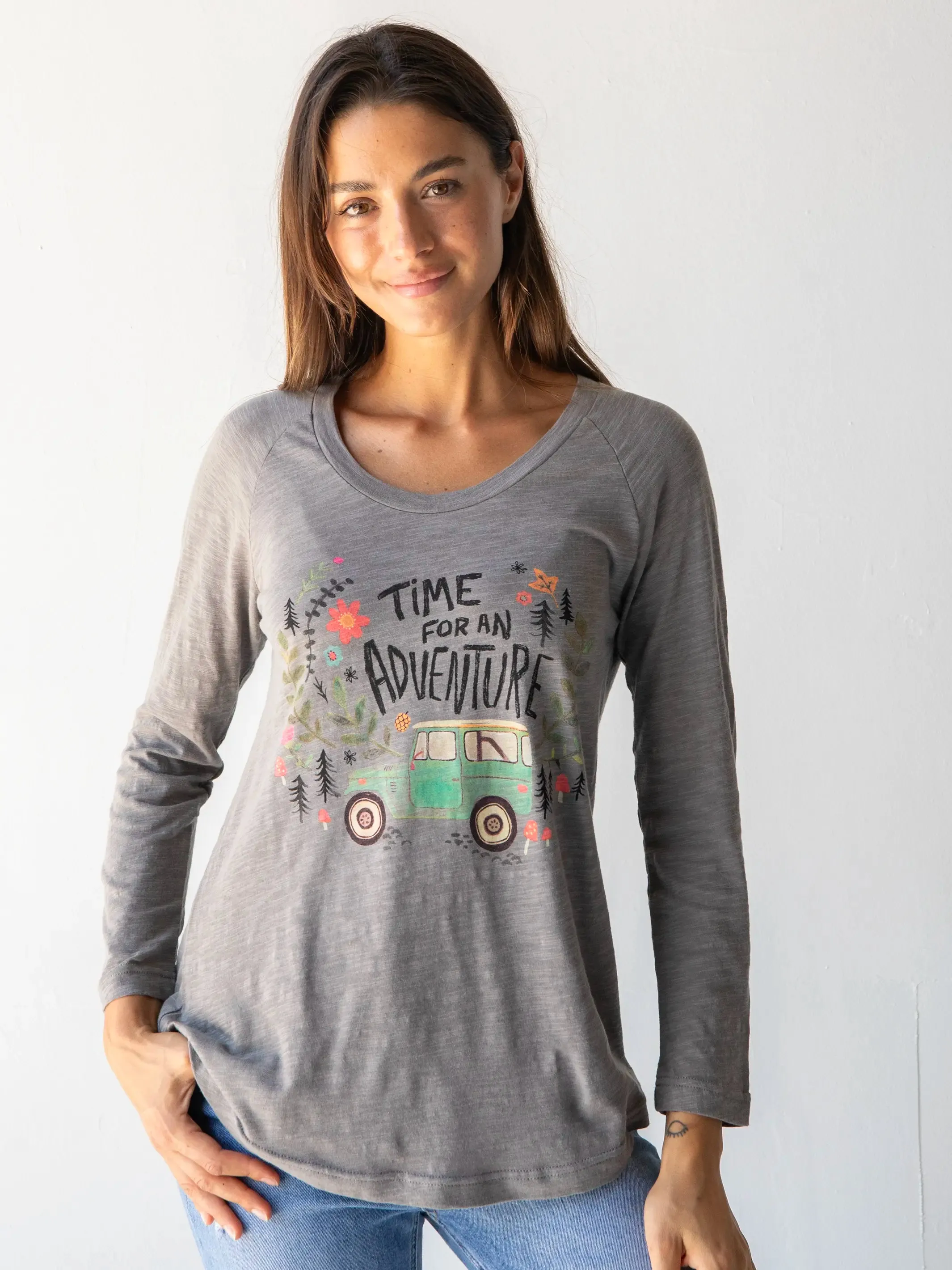 Long Sleeve Boho Cotton Tee Shirt - Time For An Adventure