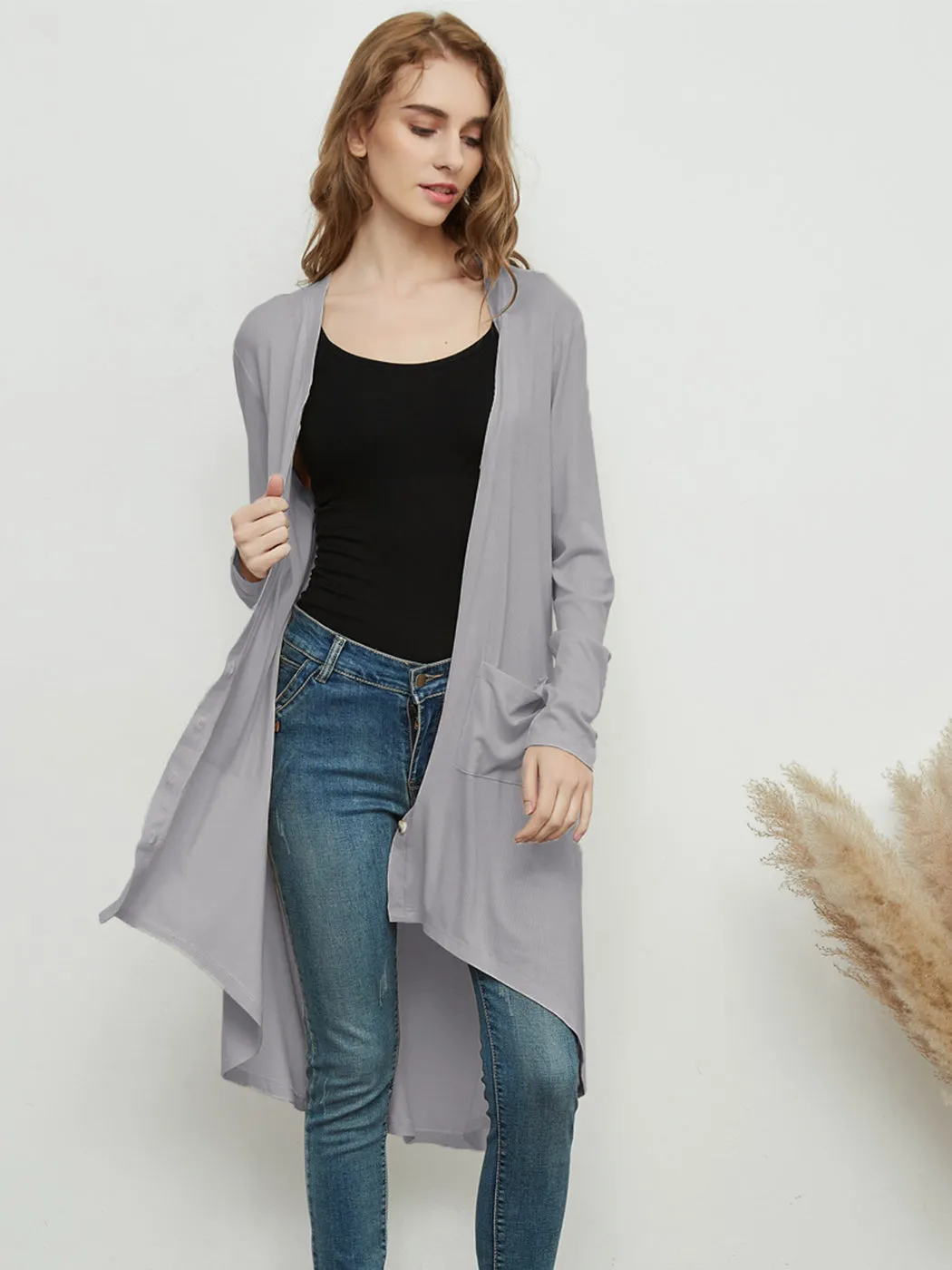 Long Sleeve Button Down Pockets Knit Ribbed Cardigan