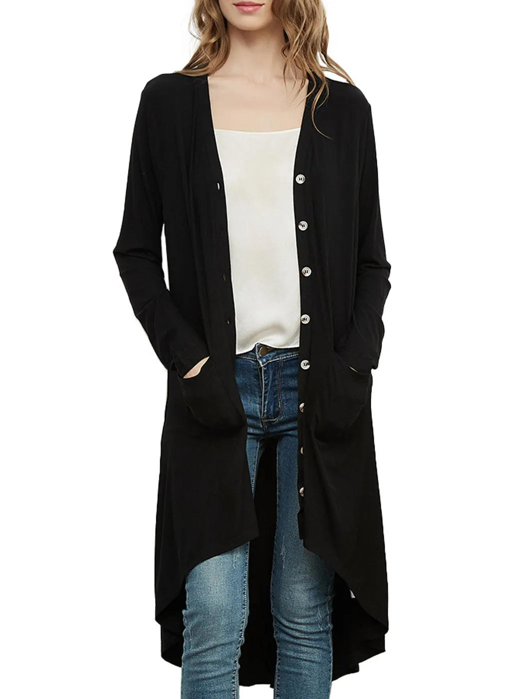 Long Sleeve Button Down Pockets Knit Ribbed Cardigan