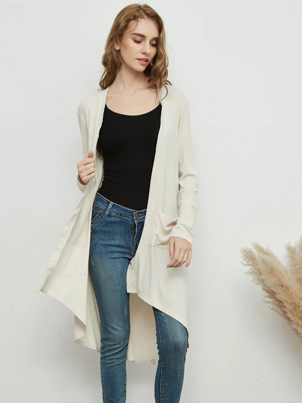 Long Sleeve Button Down Pockets Knit Ribbed Cardigan