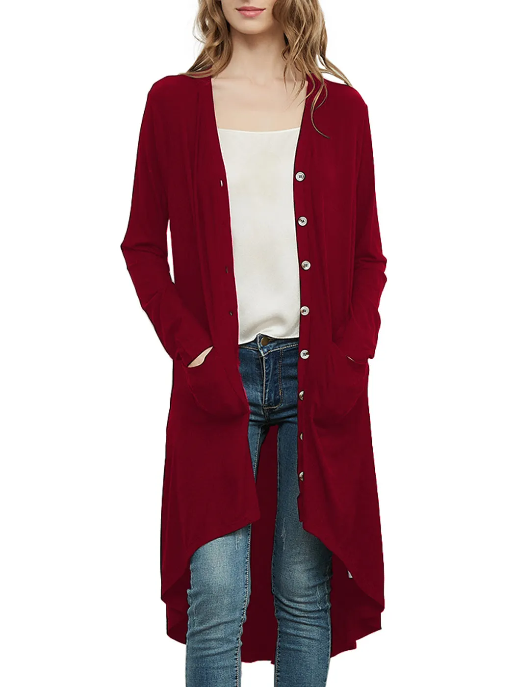 Long Sleeve Button Down Pockets Knit Ribbed Cardigan