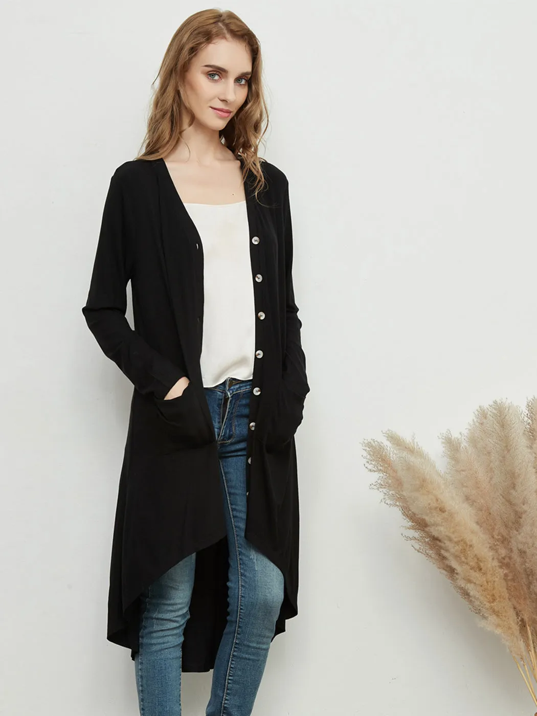 Long Sleeve Button Down Pockets Knit Ribbed Cardigan