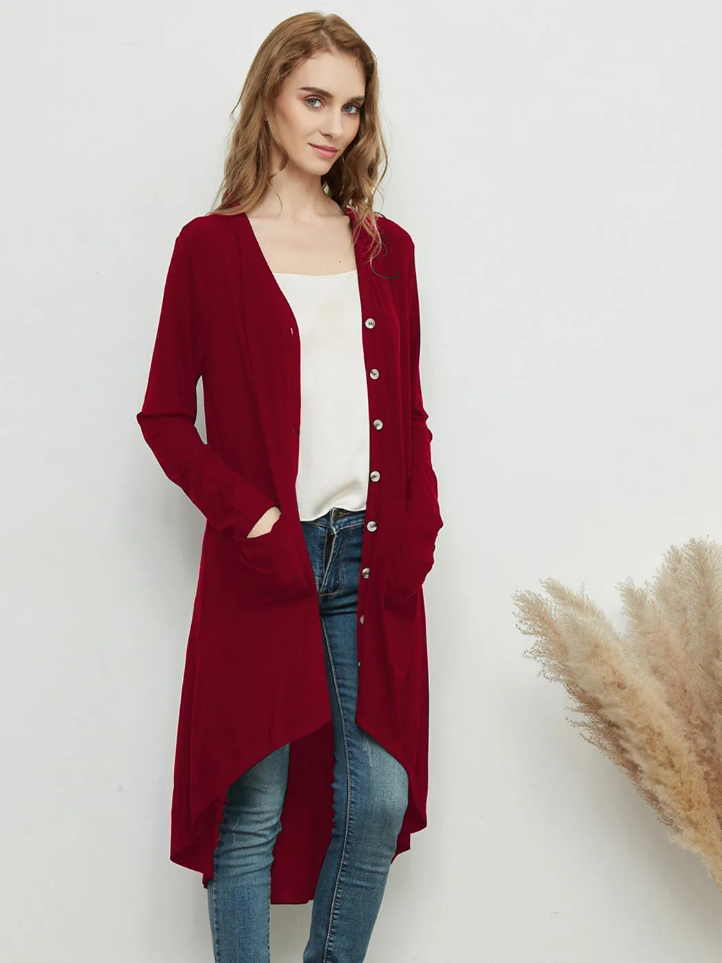 Long Sleeve Button Down Pockets Knit Ribbed Cardigan