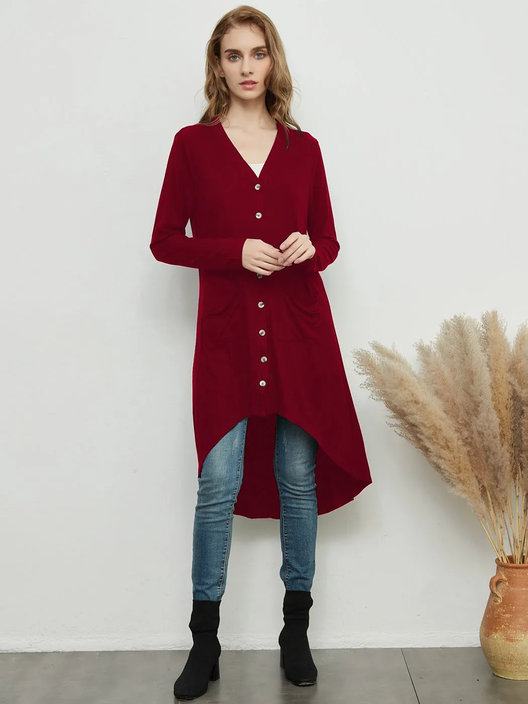 Long Sleeve Button Down Pockets Knit Ribbed Cardigan