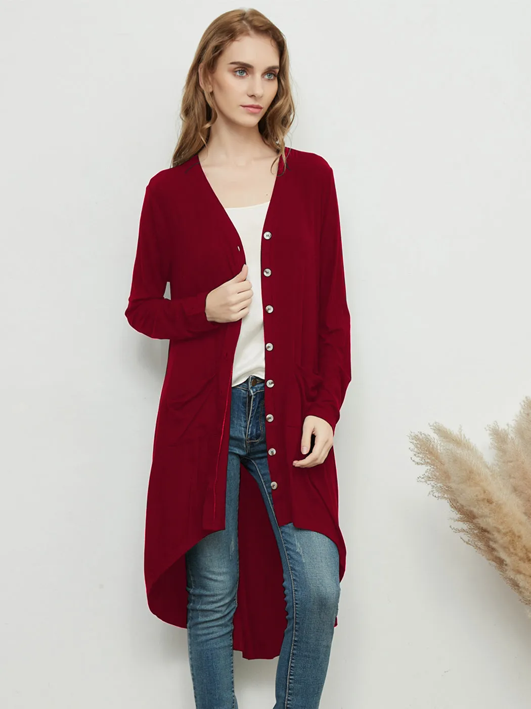 Long Sleeve Button Down Pockets Knit Ribbed Cardigan