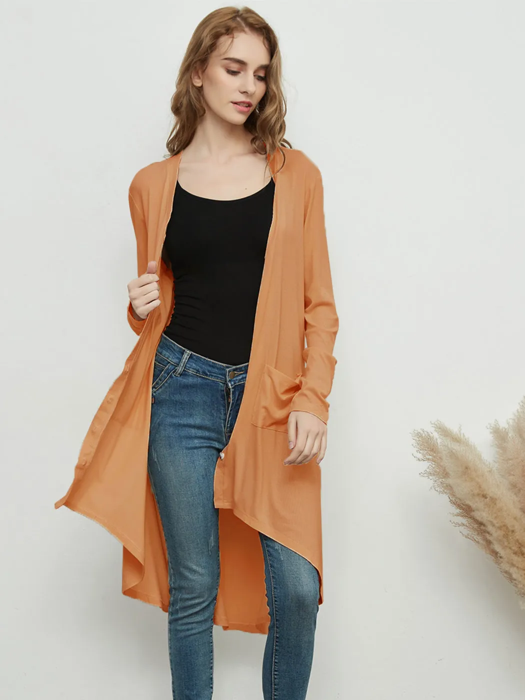 Long Sleeve Button Down Pockets Knit Ribbed Cardigan