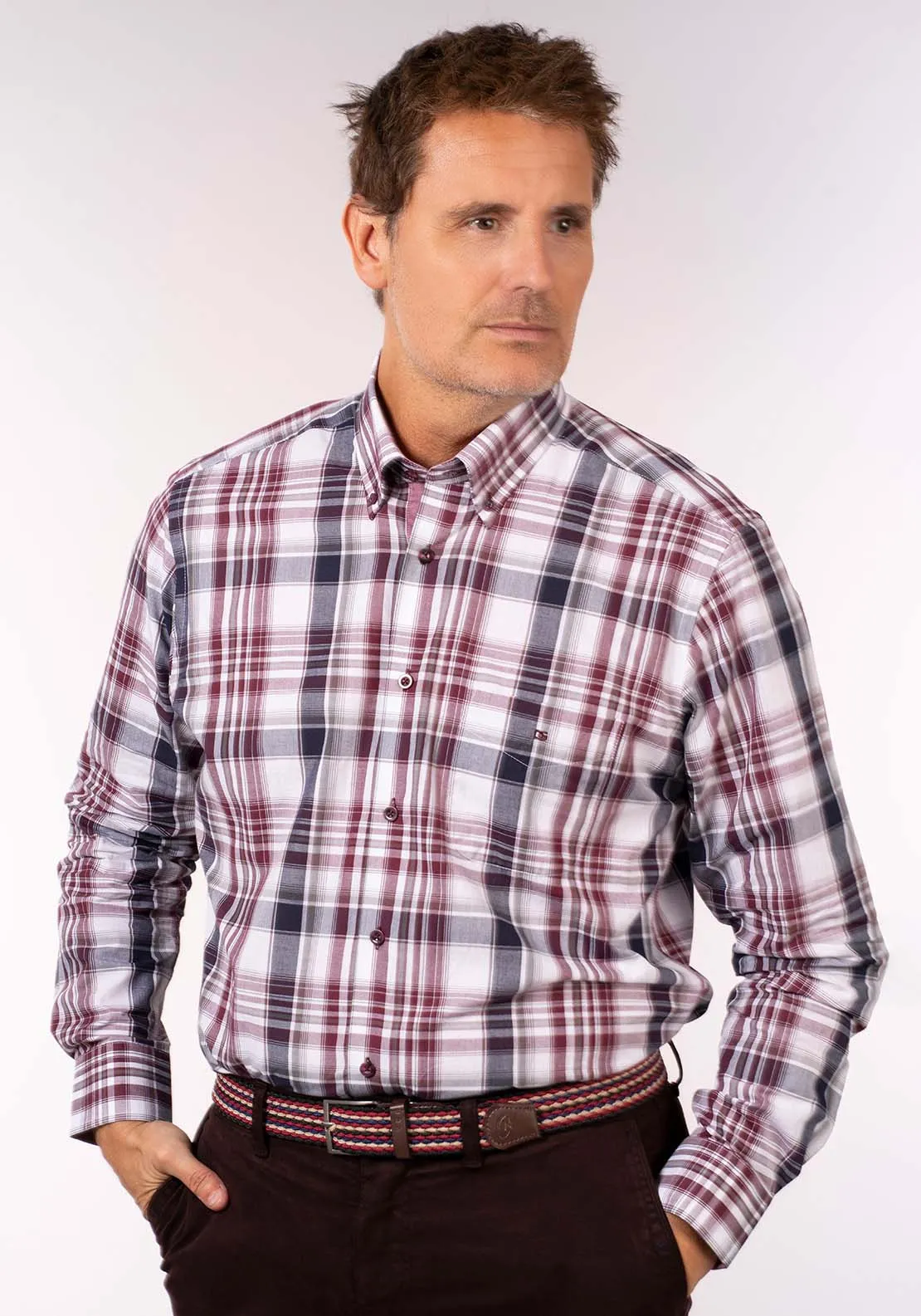 Long Sleeve Check Shirt - Wine