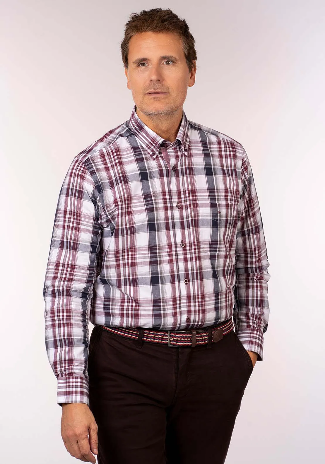 Long Sleeve Check Shirt - Wine