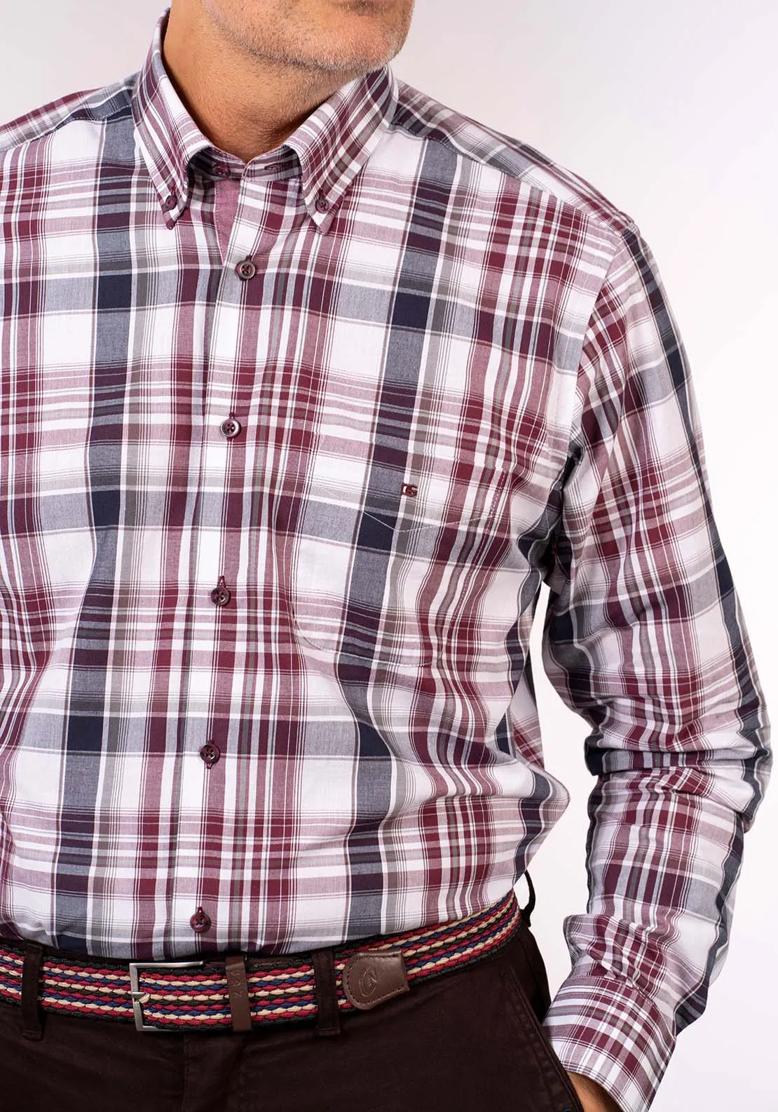 Long Sleeve Check Shirt - Wine