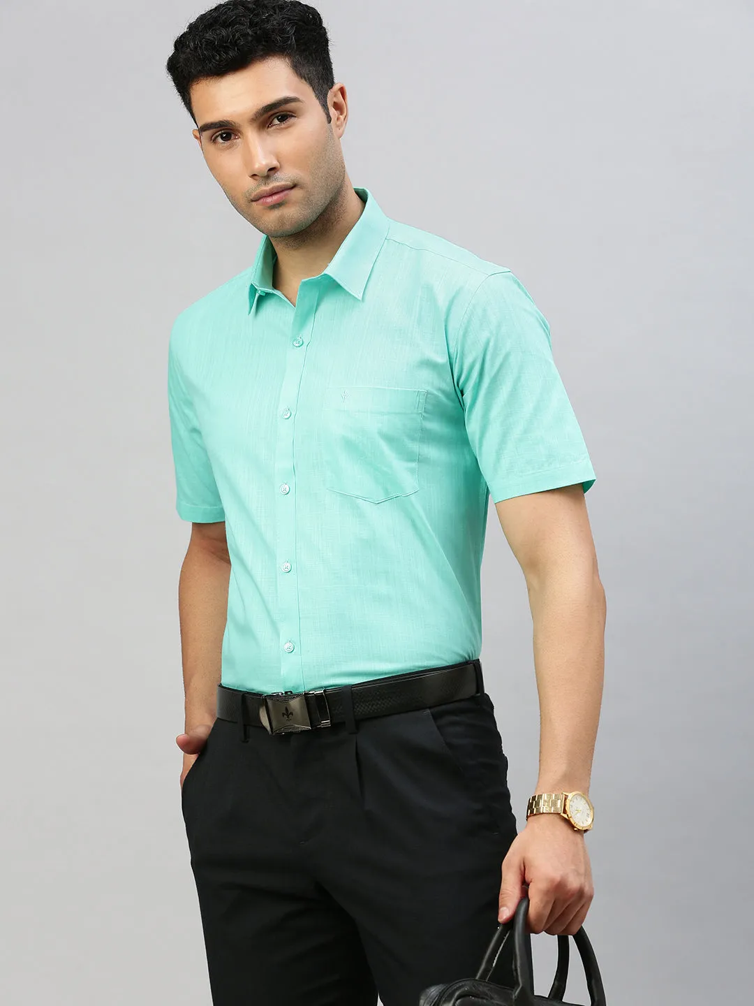 Men 100% Cotton Shirt Greenish Cyan T37 TM3