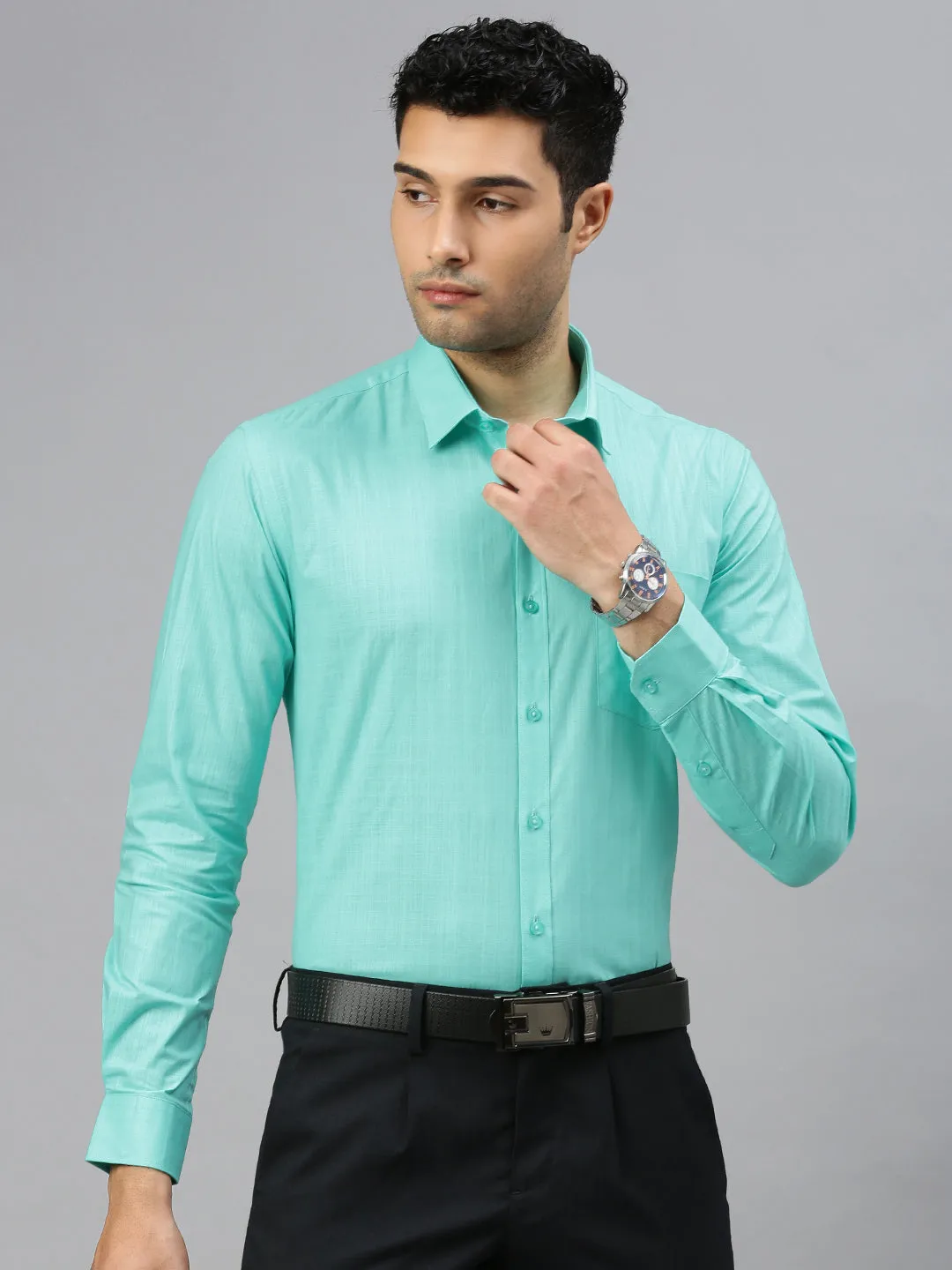 Men 100% Cotton Shirt Greenish Cyan T37 TM3