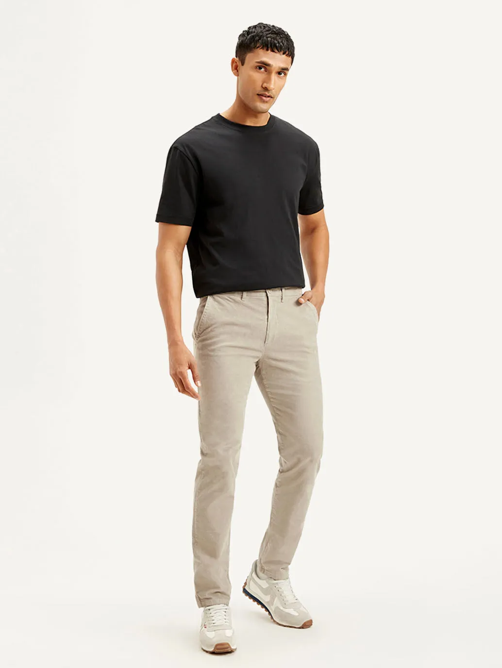 Men's Beige Slim Tapered Fit Chinos