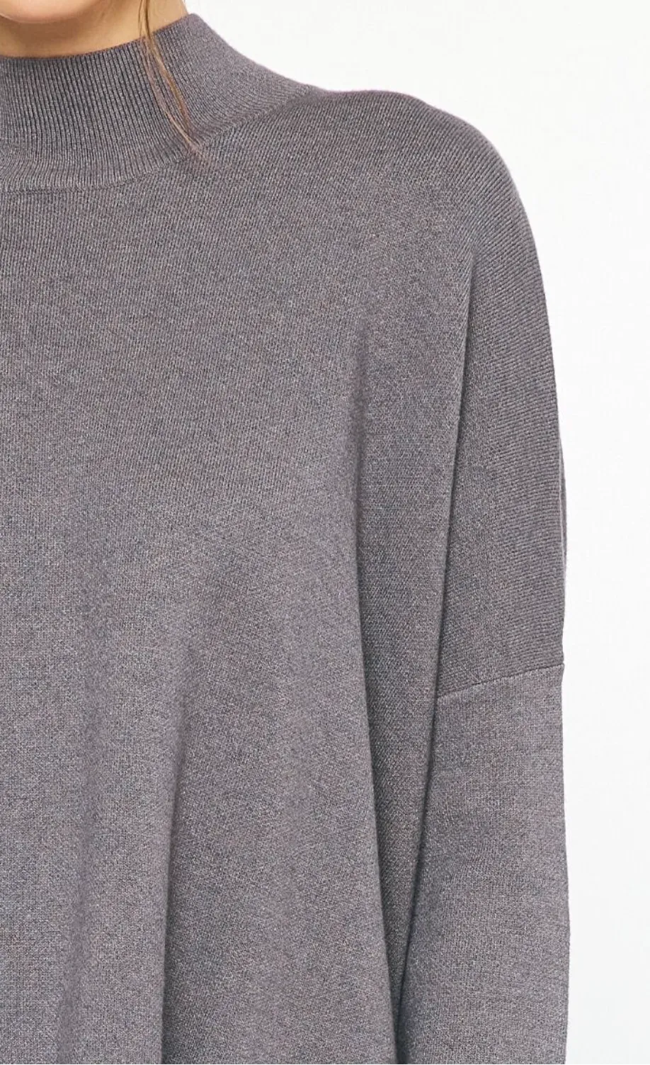 mock neck long sleeve knit sweater - charcoal