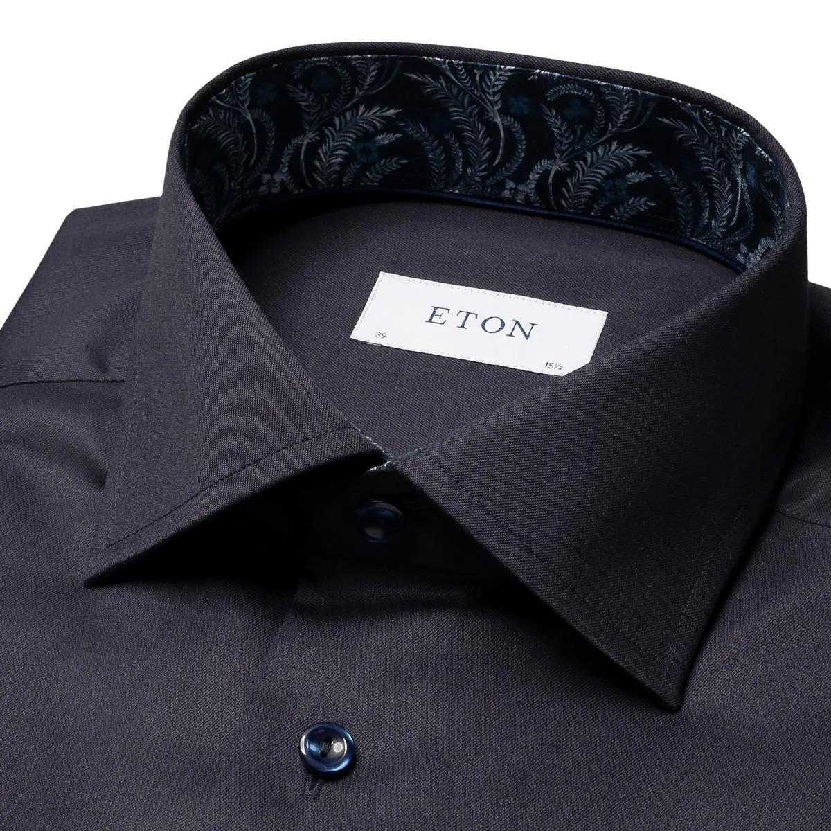 Navy Floral Trim Signature Twill Slim Fit Shirt