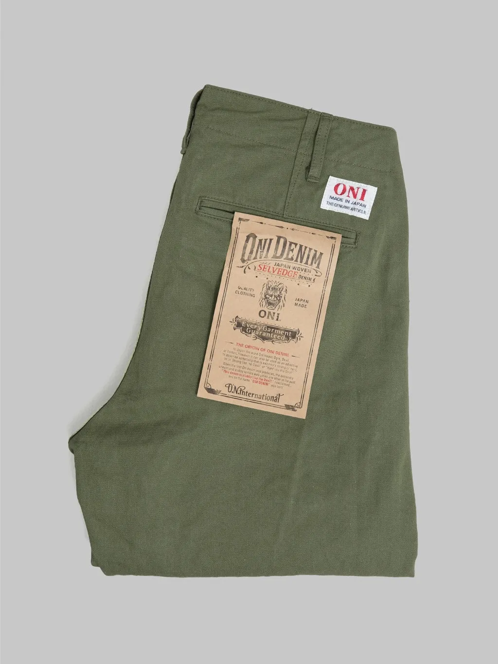 ONI Denim 737-SVC-LOL 9.5oz Selvedge Chino Trouser Light Olive