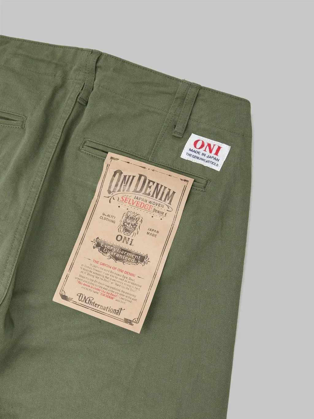 ONI Denim 737-SVC-LOL 9.5oz Selvedge Chino Trouser Light Olive