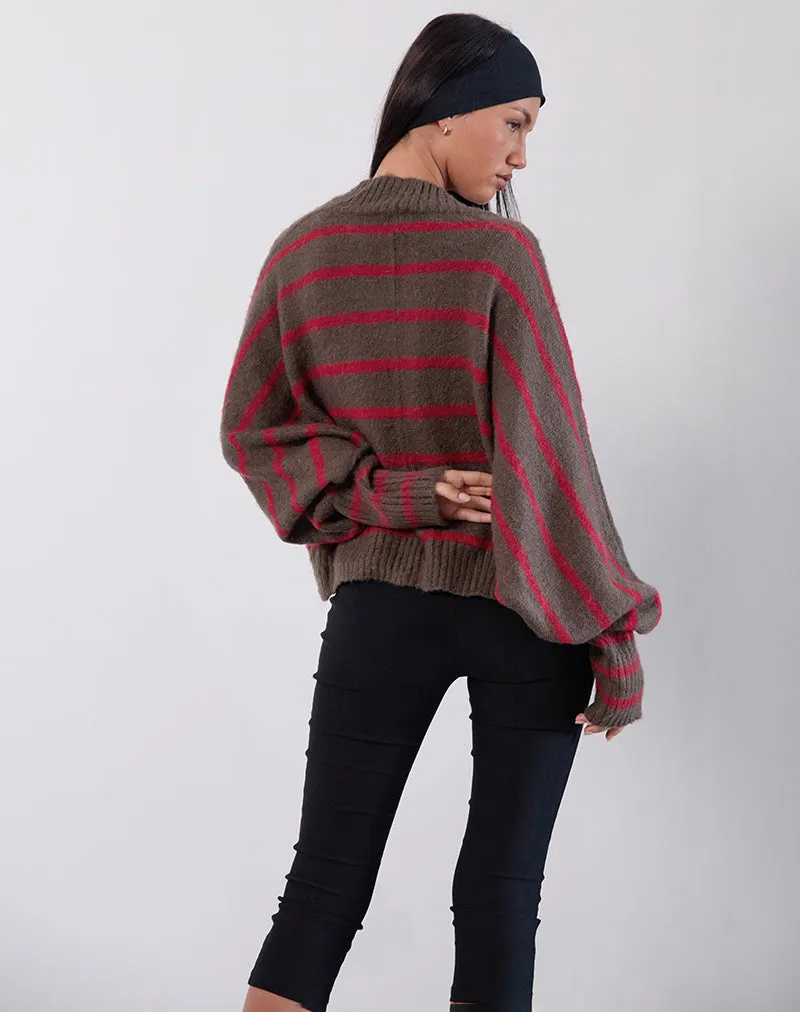 Pasha Shrug Cardigan in Red and Brown Stripe