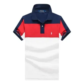 PRL Striped Cotton Small Pony Mesh Polo Shirt - Red White Navy Blue