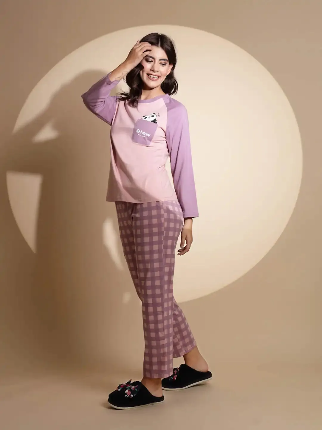 Purple Hosiery Solid Top & Pyjama Night Suit Set