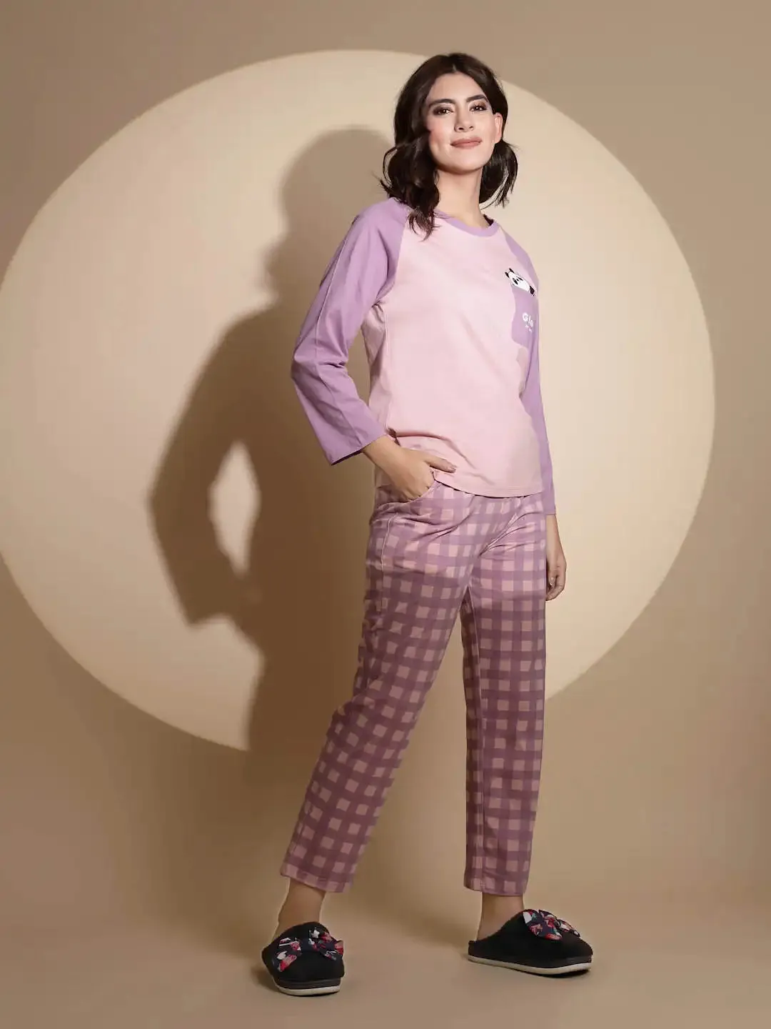 Purple Hosiery Solid Top & Pyjama Night Suit Set