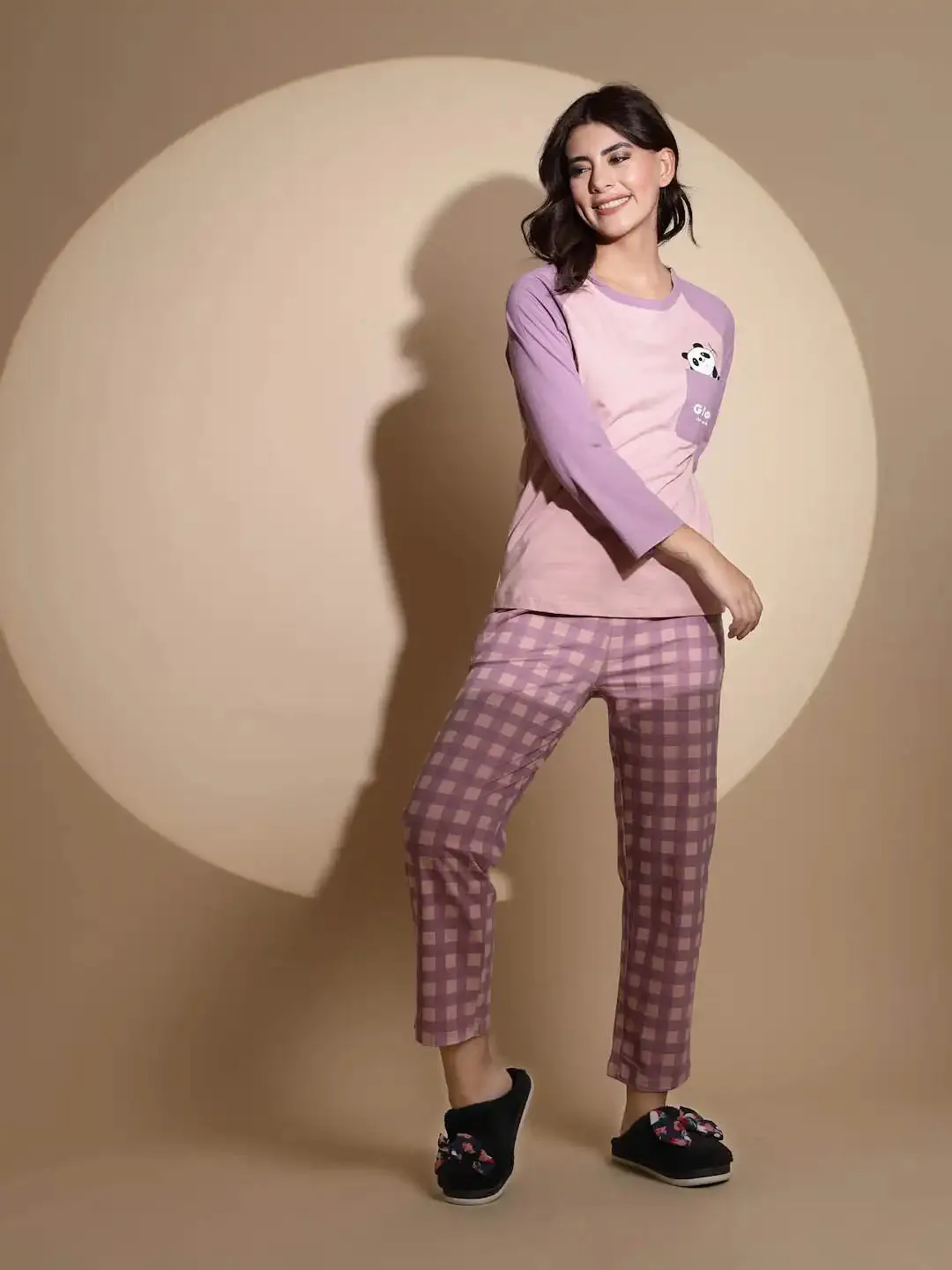 Purple Hosiery Solid Top & Pyjama Night Suit Set