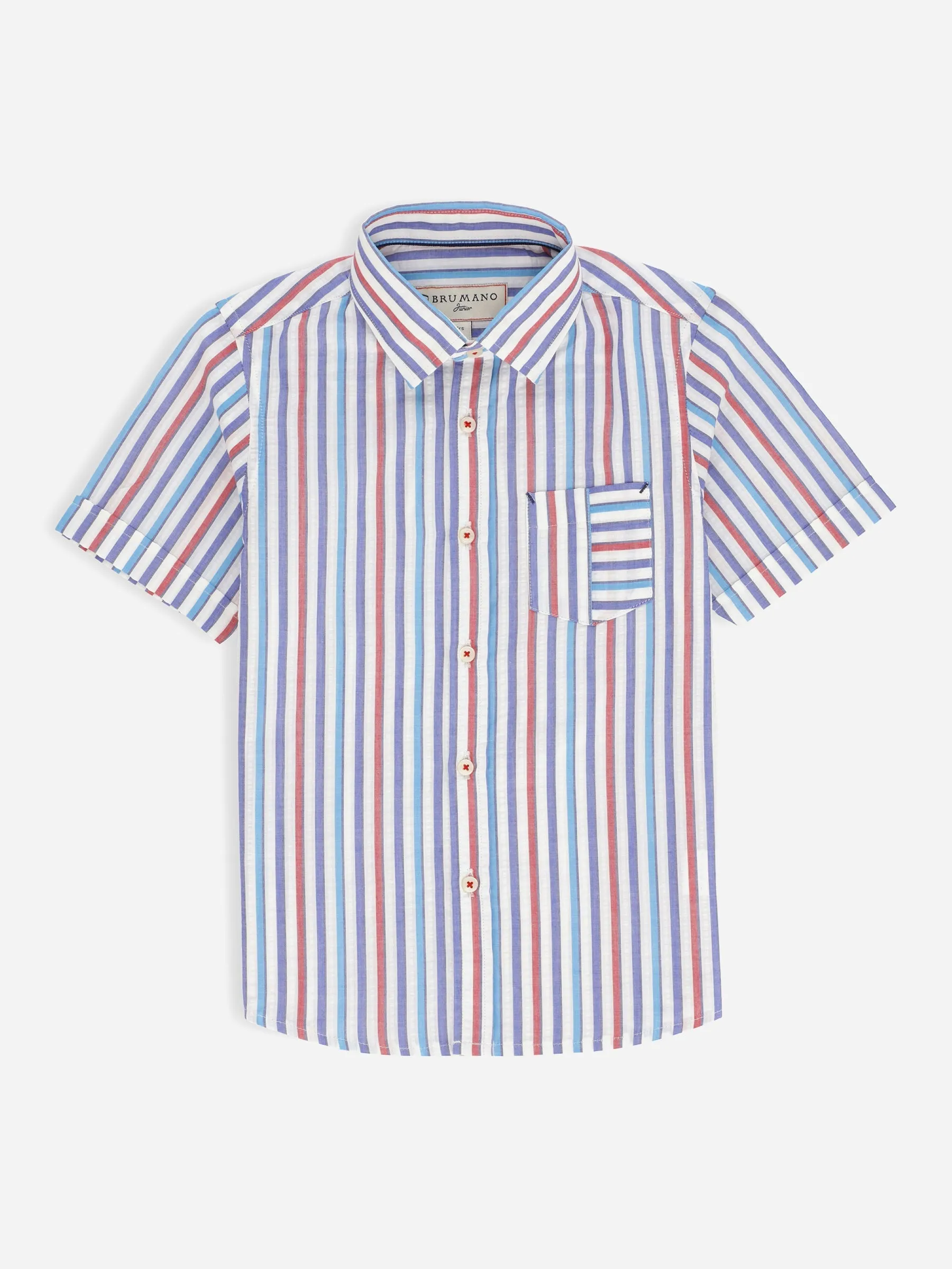 Red & Blue Seersucked Striped Half Sleeve Casual Shirt